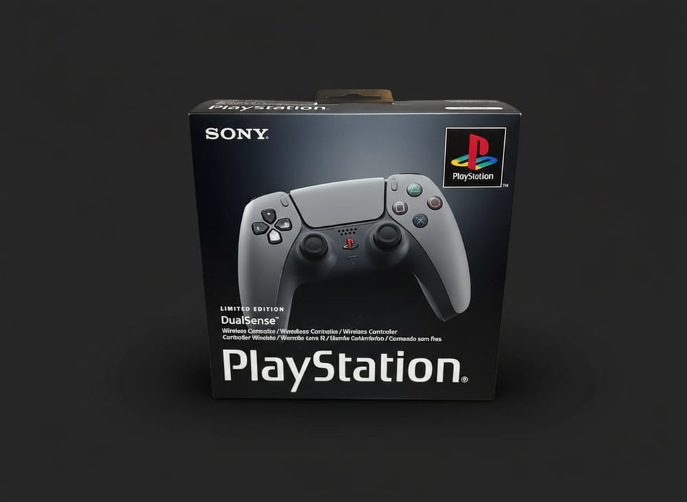 Photo produit Vinted tech après — manette PS5 fond noir studio